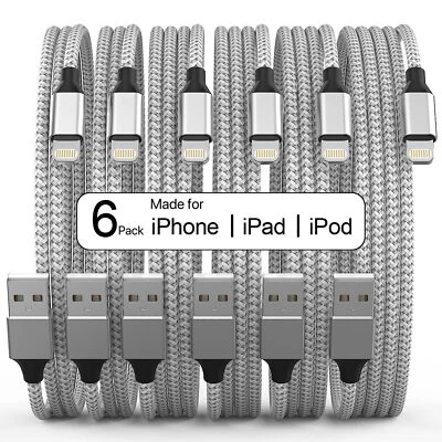 Silver & Grey 6-Pack Charging Cables for iPhone 14/13/12/11 [3/3/6/6/6/10Ft] - Image 1 of 4