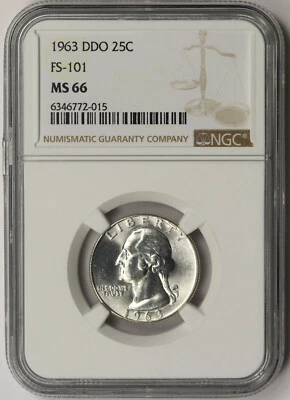 1963 Doubled Die Obverse DDO FS-101 Washington Quarter Silver 25C MS 66 NGC - Image 1 of 4