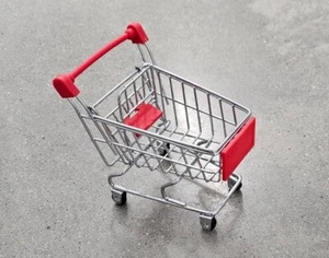 Mini Shopping Cart Metal Grocery Realistic Rolling Wheels Red Handle - Picture 1 of 1