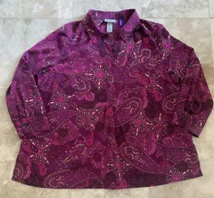 Catherines Top Blouse Women's OXWP 14/16 Paisley Tab Sleeve Polyester Spandex - Picture 1 of 10