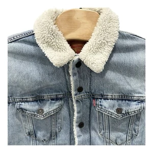 Levi’s Jacket Men’s Medium Blue Denim Trucker Sherpa Lined Button Up Coat - Picture 1 of 9