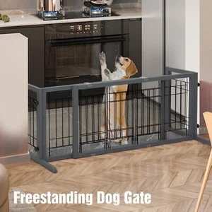 COZIWOW 38"-71" Freestanding Wood Pet Gate Foldable Puppy Fence Dog Gate Doorway - Picture 1 of 36