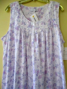 EILEEN WEST NIGHTGOWN WALTZ SLEEVELESS WHITE PINK FLORAL COTTON MODA L XL NEW - Picture 1 of 13