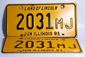Vintage 1981 Illinois MJ License Plates Garage Man Cave Collector Wall Decor - Picture 1 of 3