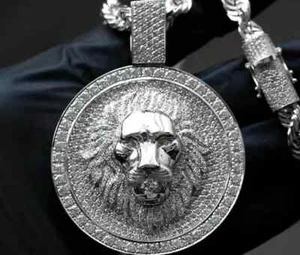 8.26CT Simulated White Sapphire Custom 3D Lion Design Classy Round Shape Pendant - Picture 1 of 6