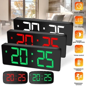  Large Digital LED Display Alarm Clock Snooze Temperature Mode Voice Control - Picture 1 of 35