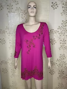 Joyous & Free 3/4 Sleeve Royal Magenta Pink Beaded Lani Tunic XL - Picture 1 of 9