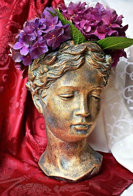 ❀ Pflanztopf Frauenkopf Gold Antike Übertopf Büste 27cm Statue Kopf Frau #GWO - Bild 1 von 4