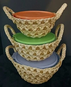 Tupperware Wonderier Bowls 4-7-10 & Rattan Baskets Set of 3 NOS Level 3 Award!! - Picture 1 of 14