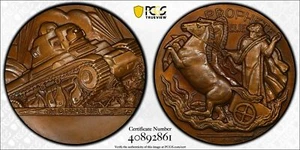 M004 France 1940 The Prophet Elijah/Renault R35 Tank Bronze Medal PCGS SP64 - Picture 1 of 7