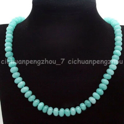 Natural 5x8mm Blue Aquamarine Rondelle Gemstone Beads Necklace 18'' - Image 1 of 3