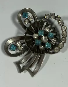 Prendedor de diamantes de imitación transparentes azul tono plata cinta disfraz joyería de moda vintage - Imagen 1 de 2
