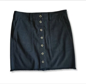 Minifalda Worth New York Negra Denim Botón Frontal Flecos Dobladillo Bolsillos Talla 4 - Imagen 1 de 7