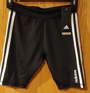 NWT Girls Adidas Side Stripe Bike Shorts Medium 10/12 Black Climalite - 4151 - Picture 1 of 5