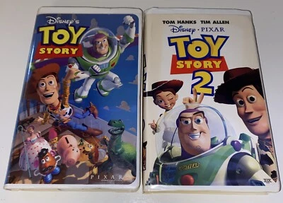 Disney Pixar Toy Story 1 VHS 1996 and Toy Story 2 1999 Bundle Clamshell Tested Foto 1 de 4
