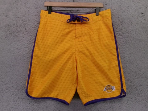 Los Angeles Lakers Board Shorts Mens Size 32 Medium Yellow Embroidered Swim NBA Cover