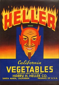*Original* HELLER Satan RED DEVIL Santa Maria Ca Vegetable Label NOT A COPY! - Picture 1 of 1