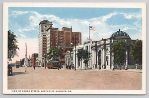 Augusta GA View of Broad Street North Side Georgia Postcard Trolley Car 1910s - Picture 1 of 4