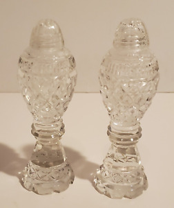 VINTAGE MID CENTURY CUT GLASS CRYSTAL 5" TALL SALT & PEPPER SHAKERS