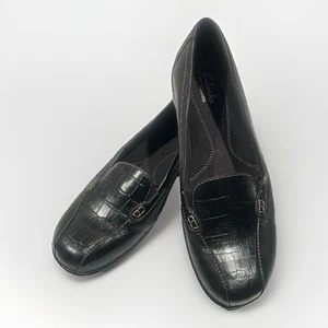 Clarks Bendables Womens Leather Shoes Slip On Size 9W Comfortable Black - Picture 1 of 16