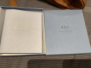 SMYTHSON blau Leder überzogen verpackt federleicht Silberrand Hochzeit Notizbuch - Bild 1 von 10