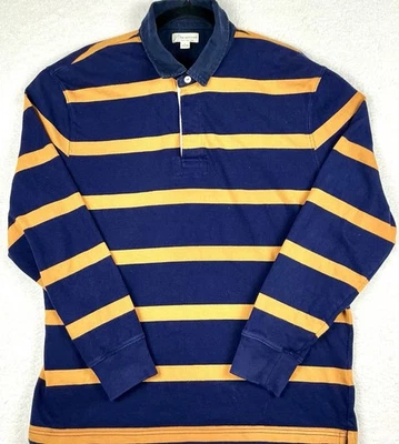 Camisa de rugby manga larga a rayas azules doradas J Crew Knit Goods para hombre L Foto 1 de 4