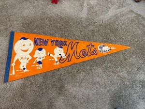 VINTAGE 1960s 1970s NEW YORK METS Original Felt Pennant 12"x30" MR MET LADY MET - Picture 1 of 1