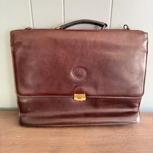 Vintage leather briefcase bag triple gusset MEB Collection lock clasp brown - Picture 1 of 14