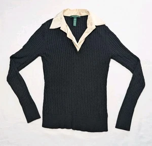 Lauren Ralph Lauren Damen Seide Kaschmir Pullover Shirt Schwarz Mock Layer Größe M - Bild 1 von 8
