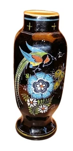 Rare Vtg Royal Delft Black Hand painted Bird Porcelain Ginger Jar, Vase Signed - Picture 1 of 19