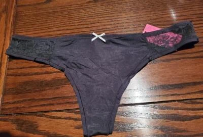 NWT BETSEY JOHNSON MICRO & LACE THONG PANTIES SLINKY KNIT J2950 DKSDW 087 S - Image 1 of 2