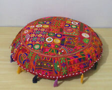 32" Indian Meditation Pillow Patchwork Embroidered Round Floor Mat Pouf Cover (e