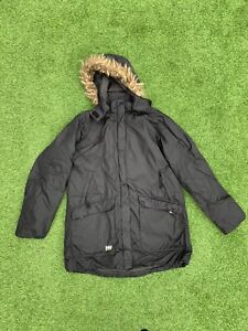 Helly Hansen Parka Jacket Womens Large UK 14 Black Faux Fur Trim Hood Insulated