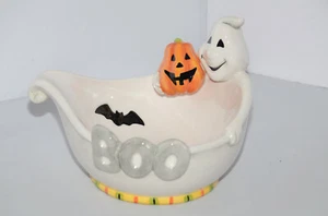 Fitz & Floyd Classic Ghost with Pumpkin Halloween Candy Dish Bowl Boo - Picture 1 of 12