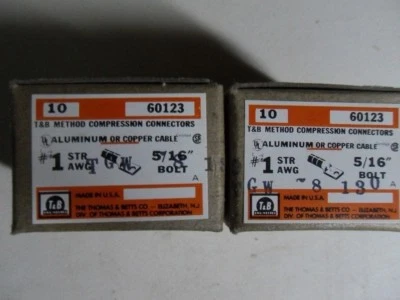 Thomas & Betts 60123 #1 AWG 金色压缩连接器 - 批量 20 件 — 第 1/3 张图片