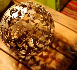 Vintage KEY BALL Handcrafted Metal Sculpture Sphere Orb 8" 