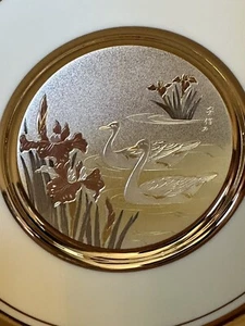 Art of Chokin 24kt Gold Trim Swans & Irises Westland Co 6 Inch Plate - Picture 1 of 6