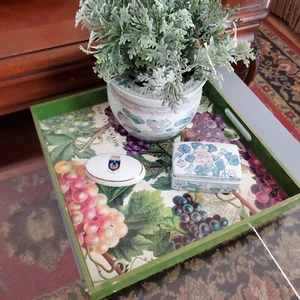 Michel Design Works Vineyard Grapes Botanical Green Square Tray w Handles - Picture 1 of 24