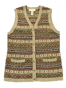 Vintage Lammwolle Nordic Fair Isle Pullover Weste Knopfleiste Damen M - Bild 1 von 6