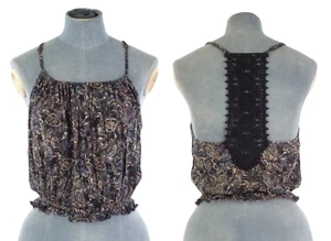 Crop Top Boho Cami Crochet FOREVER 21 Cami Straps Floral Paisley T Bar Size S - Picture 1 of 14