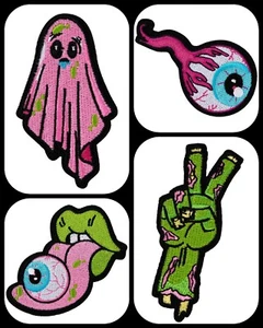 Zombie Horror Spooky Creepy Scary Embroidered Iron on Patch 4x Set - Picture 1 of 6