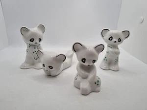 4 adornos de porcelana vintage de oso panda con detalles verdes y negros en muy buena condición - Imagen 1 de 6