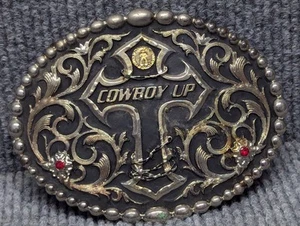 Montana SilversmithsTri Color Cowboy Up Attitude Belt Buckle - Picture 1 of 6