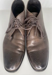 John Varvato’s USA Mens 8 M Chukka Ankle Boots Dark Brown Leather Brogue - Picture 1 of 11
