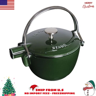 Staub Cast Iron 1.2 qt, Round, Tea Kettle, Basil - Factory Second