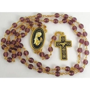 Damascene Gold Rosary Cross Virgin Mary Purple Beads by Midas of Toledo Spain - Picture 1 of 3