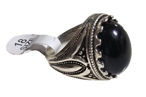 Vintage Fashion Ring Stainless Steel Silver-Toned Black Jewelry Stone Size 8