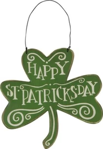 Primitives by Kathy Lucky Wooden Clover-shaped Ornament Happy St. Patrick's Day - Picture 1 of 1