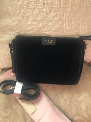 💕Radley London Selby Street Black Velvet Clutch/ Crossbody Bag NWOT - Image 1 of 4