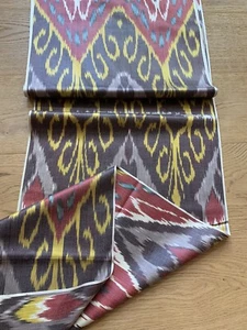 1m IKAT 100%Seiden Stoff "Zimt" (Zimtbraun-cherry-gelb) handgewebt, Unikat - Bild 1 von 11